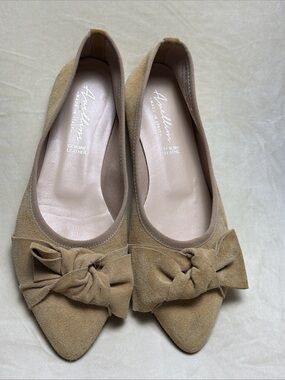 Amalfi Suede Pointed-Toe Bow Flats in Taupe